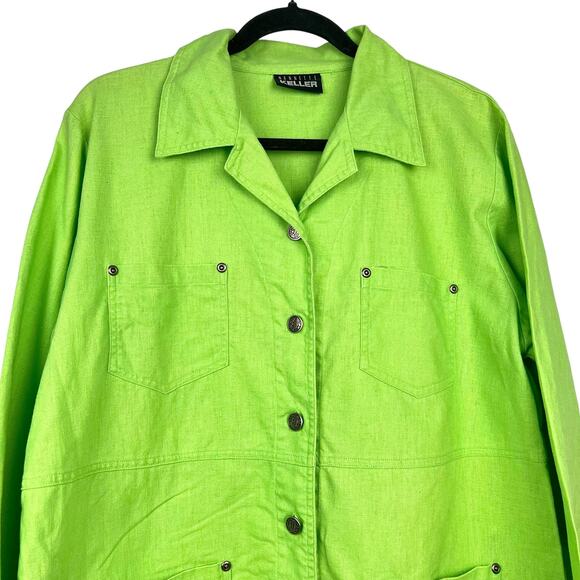 NANNETTE KELLER Lime Green Chore Style Jacket Petite Medium Cottagecore - Picture 2 of 6